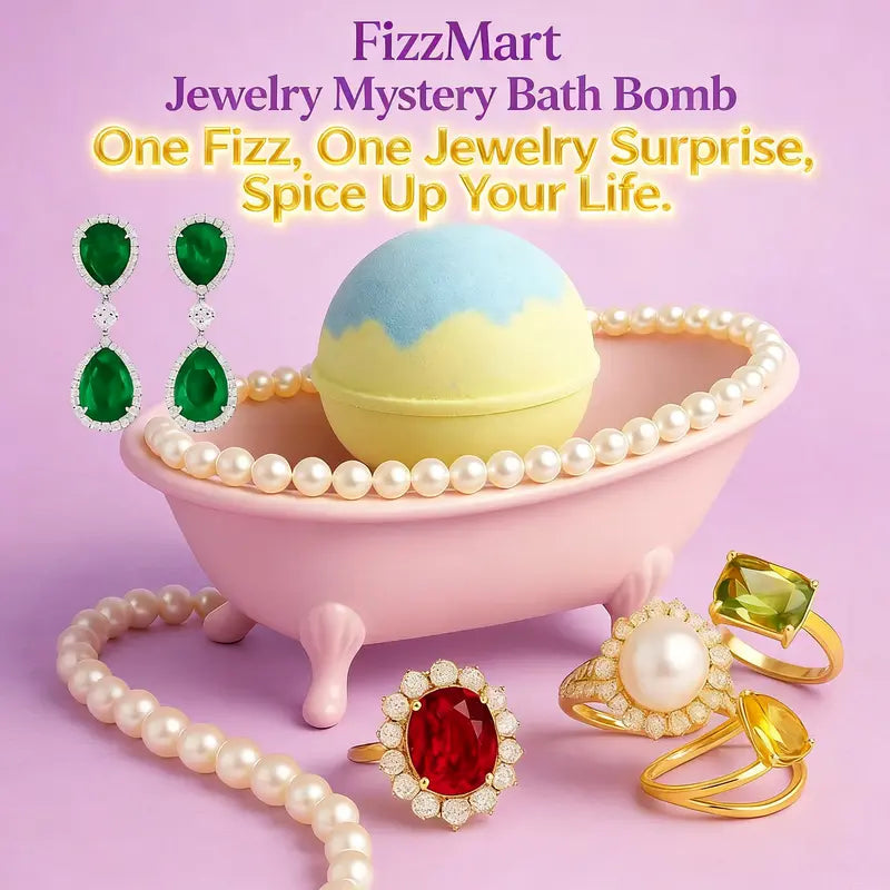 FizzMart Mystery Jewelry Surprise Ball – Melt to Reveal a Ring, Earrings, Necklace, or Bracelet | Stress-Relief Bath Bomb, Fun Holiday Gift for Her Me-Time